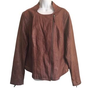 🔴 4/$15 Maurices brown faux leather asymmetrical zip moto jacket size 14 in GUC